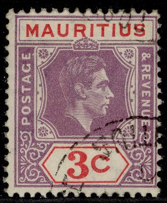 mauritius-gvi-sg253a-3c-reddish-purple-scarlet-fine-used-sliced-s-variety