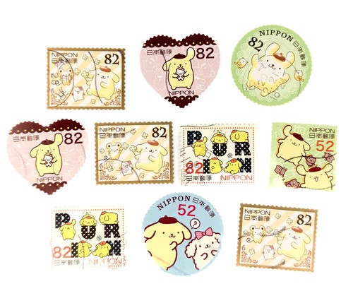 10-x-pompompurin-used-japanese-postage-stamps-all-off-paper-japan-purin