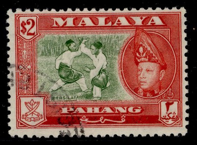 pahang-qeii-sg85a-2-bronze-green-scarlet-fine-used-cat-45-perf-13-x-12