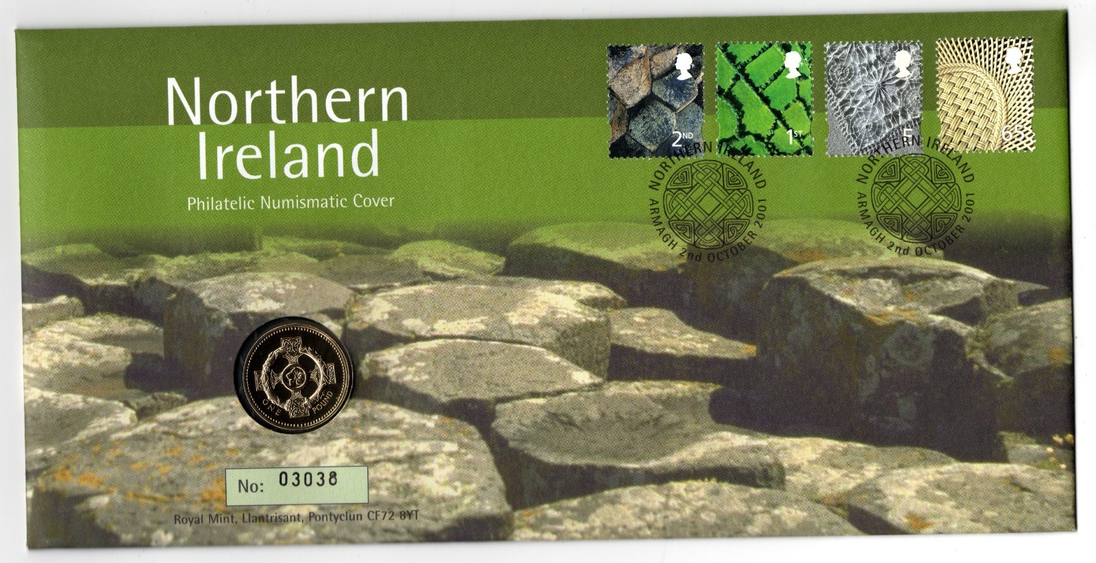 2001-royal-mint-1-coin-first-day-cover-northern-ireland-bunc-no-03038