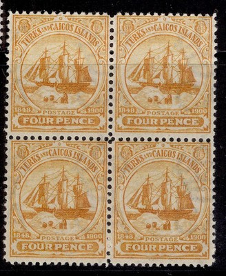turks-caicos-islands-qv-sg105-4d-orange-nh-mint-cat-15-block-x4