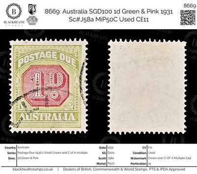 8669-australia-sgd100-1d-green-pink-1931-sc-j58a-mip50c-used-c11