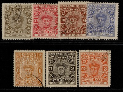 indian-states-cochin-gvi-sg101-108-1946-48-part-set-no-4p-value-fine-used
