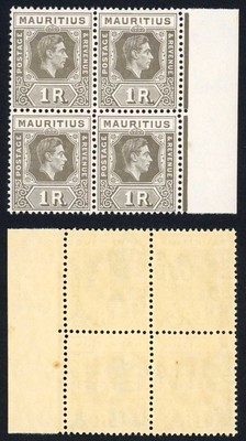 mauritius-sg260c-1949-1r-drab-on-chalky-paper-u-m-block-cat-220-pounds