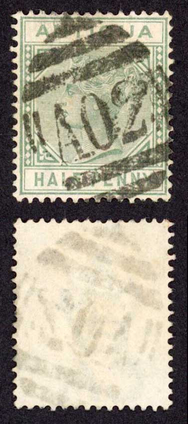 antigua-sg21-1-2d-dull-green-wmk-crown-ca-perf-14-cat-20-pounds