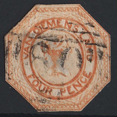 tasmania-1853-4d-plate-2-yellowish-orange-sg12-cut-to-shape-neatly-used-c375