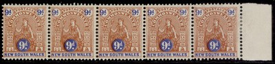australia-nsw-edvii-sg330-9d-brown-ultramarine-lh-mint-cat-110-strip-x5
