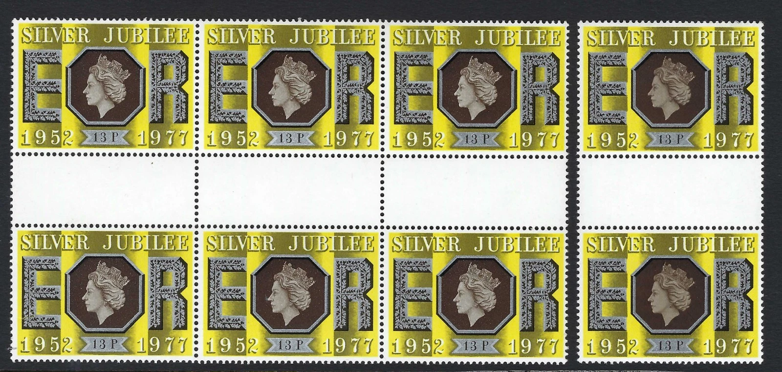 1977-silver-jubilee-13p-sepia-dry-print-error