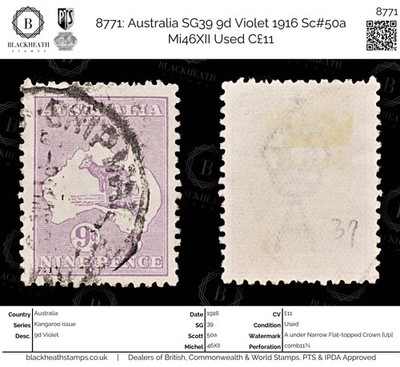 8771-australia-sg39-9d-violet-1916-sc-50a-mi46xii-used-c11