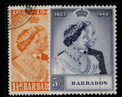 barbados-gvi-sg265-266-1948-royal-silver-wedding-set-vfu-cat-22-5