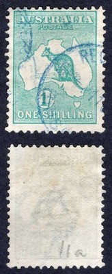 australia-sg11a-1-blue-green-kangaroo-wmk-wide-crown-used-cat-30-pounds