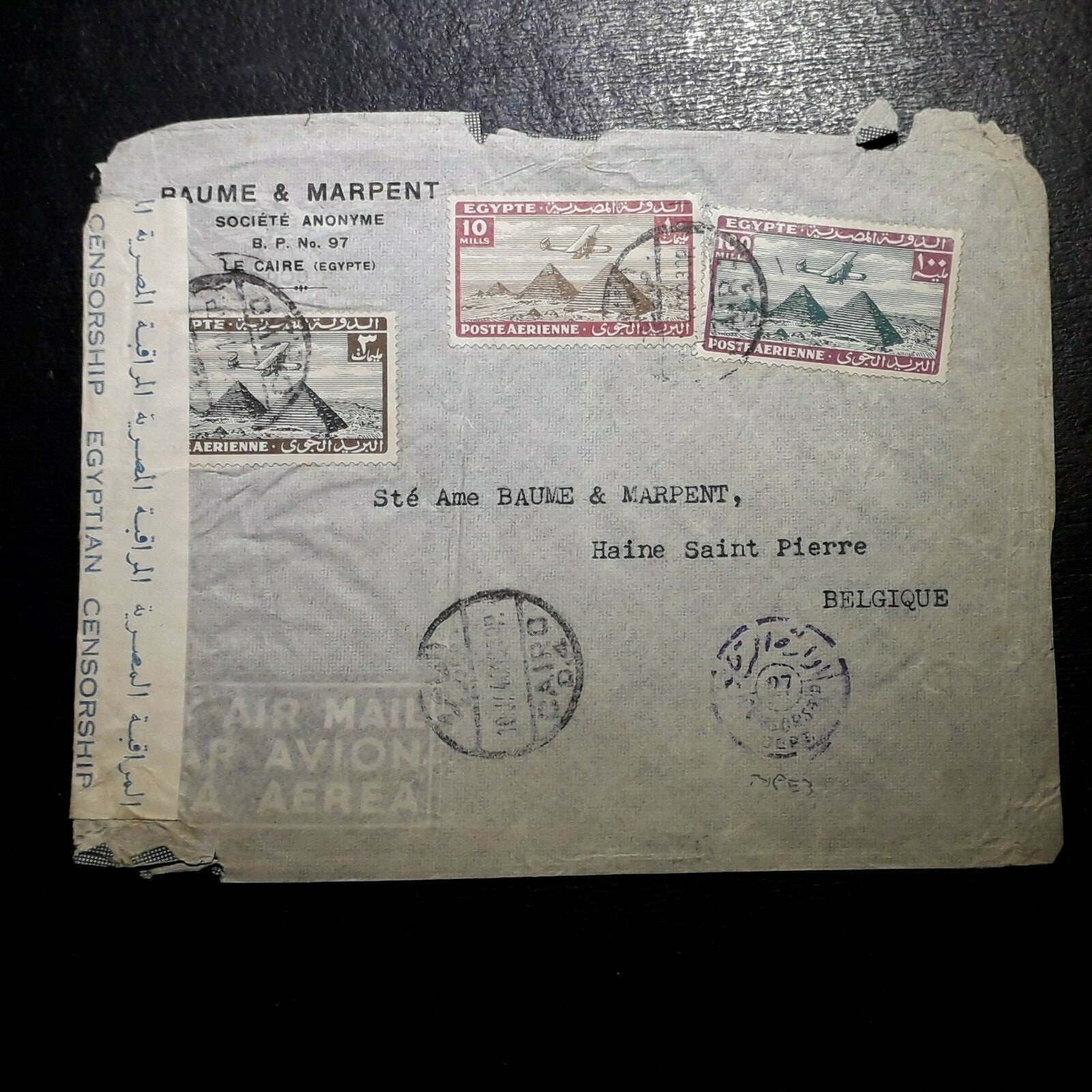 egypt-cover-cairo-1940-airmail-stamps-115-mills-quadruple-rate-belgium-censored