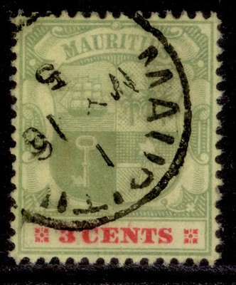 mauritius-edvii-sg166-3c-green-carmine-yellow-used-cat-18-cds