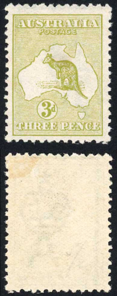 australia-sg5-3d-yellow-olive-die-i-kangaroo-wmk-1st-crown-m-m-cat-85