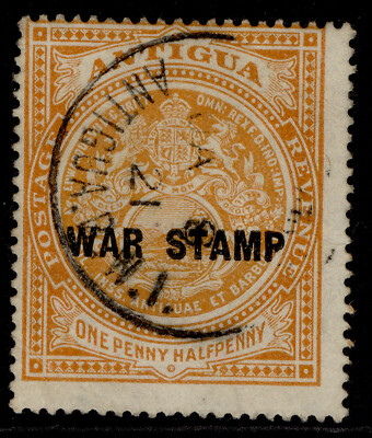 antigua-gv-sg54-1d-orange-war-stamp-fine-used-cds