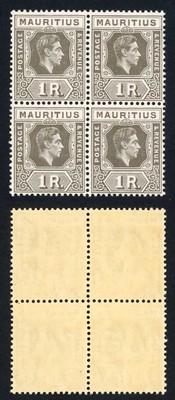 mauritius-sg260c-1949-1r-drab-on-chalky-paper-u-m-block-cat-220-pounds