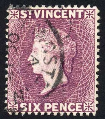 st-vincent-sg85-6d-violet-perf-14-wmk-ca-cds-used-fresh-colour-cat-225-pounds
