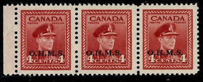 canada-gvi-sg-o165-4c-carmine-lake-nh-mint-cat-22-horizontal-strip-x3