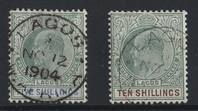 lagos-1904-5s-10s-vfu-cds-wmk-ca-sg52-53-c1275