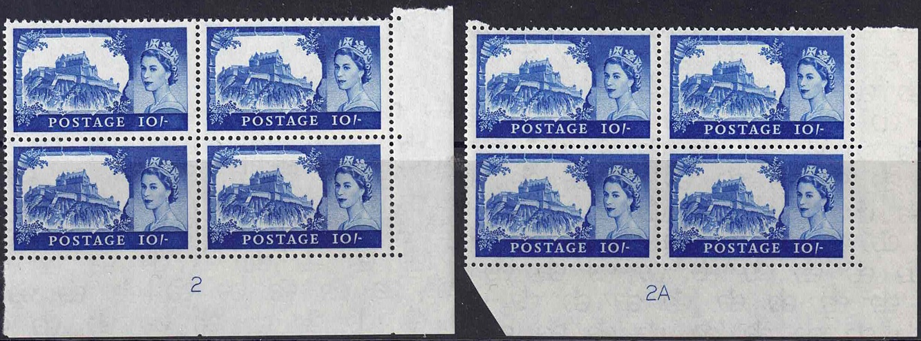 qeii-sg597a-bright-ultramarine-1963-castles-controls-2-and-2a-blocks-unmounted-mint