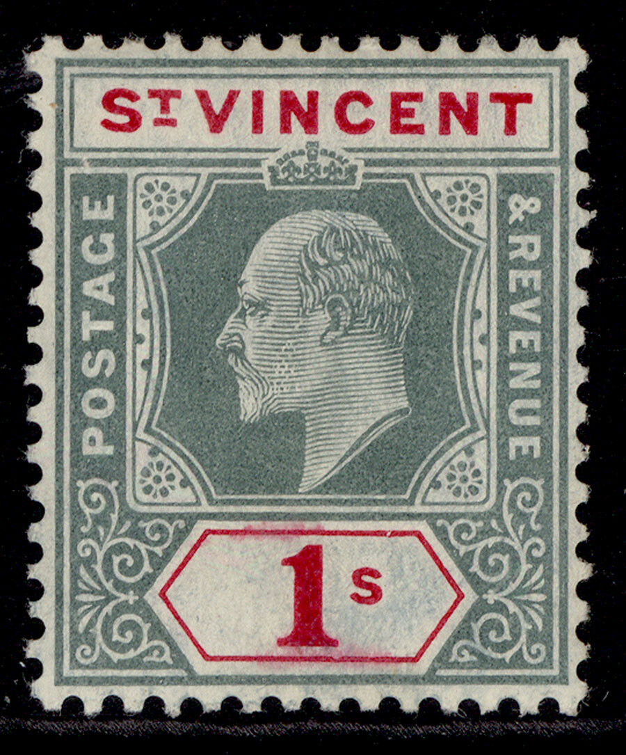 st-vincent-edvii-sg90b-1s-green-carmine-c-lh-mint-cat-15-wmk-mult-ca
