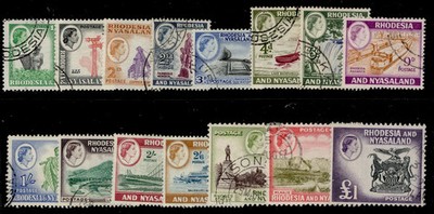 rhodesia-nyasaland-qeii-sg18-31-1959-62-complete-set-fine-used-cat-90