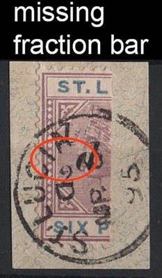 st-lucia-1891-d-on-half-6d-with-missing-fraction-bar-variety-vfu-on-piece
