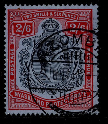 nyasaland-protectorate-gvi-sg140-2s-6d-black-red-blue-vfu-cat-25