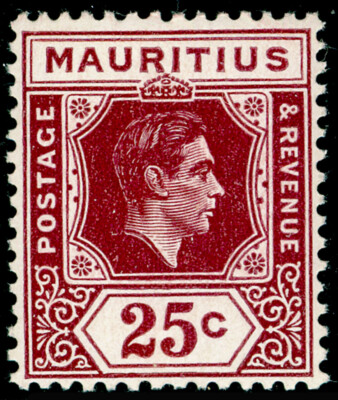 mauritius-sg259-25c-brown-purple-vlh-mint-cat-22-chalky