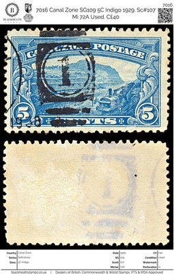 7016-canal-zone-sg109-5c-indigo-1929-sc-107-mi-72a-used-c40