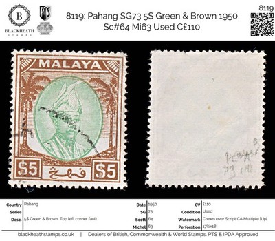 8119-pahang-sg73-5-green-brown-1950-sc-64-mi63-used-c110