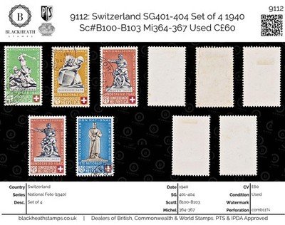 9112-switzerland-sg401-404-set-of-4-1940-sc-b100-b103-mi364-367-used-c60