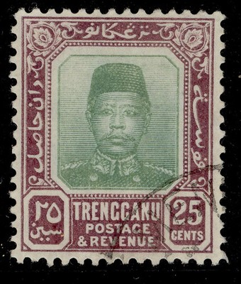 malaysia-trengganu-gv-sg12-25c-green-dull-purple-fine-used-cat-50