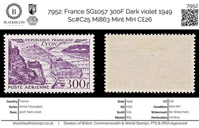 7952-france-sg1057-300f-dark-violet-1949-sc-c25-mi863-mint-mh-c26