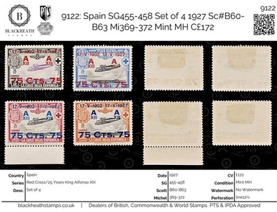 9122-spain-sg455-458-set-of-4-1927-sc-b60-b63-mi369-372-mint-mh-c172