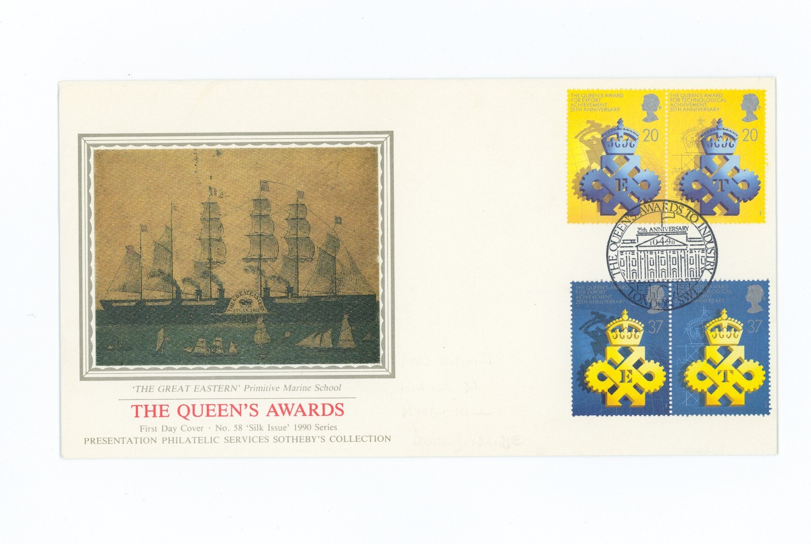 pps-sothebys-silk-no-58-fdc-gb-1990-queen-s-award-sw1-handstamp-ref-h2
