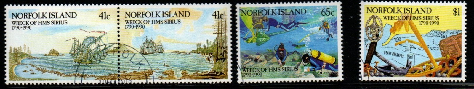 norfolk-island-sg479-82-1990-bicentenary-of-wreck-of-hms-sirius-fine-used