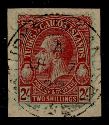 turks-caicos-gv-sg184-2s-red-emerald-very-fine-used-cat-38-cds-on-piece