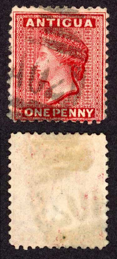 antigua-sg24-1d-carmine-red-wmk-crown-ca-perf-12-cat-20-pounds
