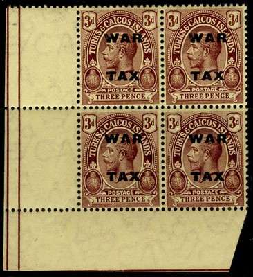 turks-caicos-islands-gv-sg147-3d-purple-yellow-nh-mint-cat-32-block-x4