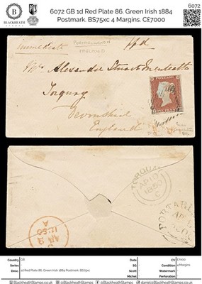 6072-gb-1d-red-plate-86-green-irish-1884-postmark-bs75xc-4-margins-c7000