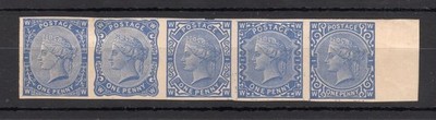 1880-perkins-bacon-1d-tender-essay-mounted-mint-strip-of-5