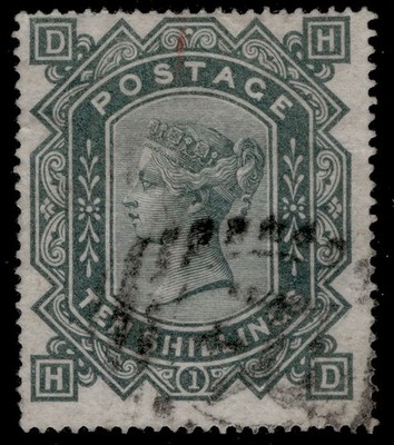 gb-qv-sg128-scarce-10s-greenish-grey-wmk-maltese-cross-fine-used-cat-2250-hd