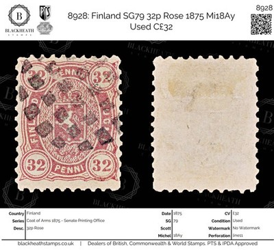 8928-finland-sg79-32p-rose-1875-mi18ay-used-c32