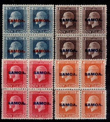 samoa-gv-sg139b-142b-1916-19-set-of-blocks-vert-pairs-se-tenant-perfs-lh-mint