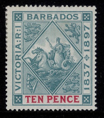 barbados-qv-sg123-10d-blue-green-carmine-m-mint-cat-75