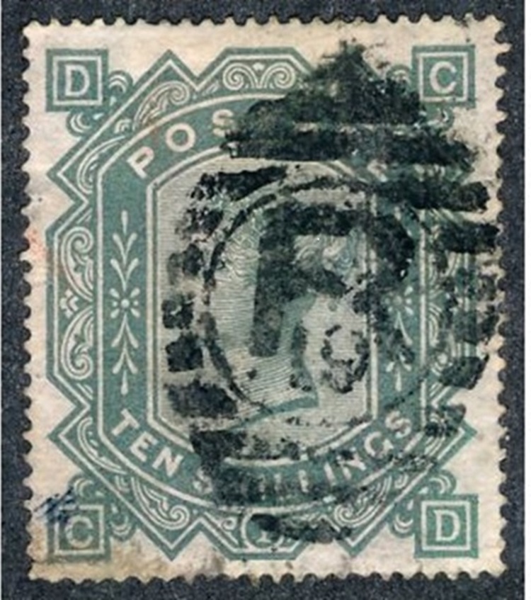sg-128-1867-83-10-greenish-grey-with-r-19-cancellation-wmk-maltese-cross-thin-bottom-left-corner