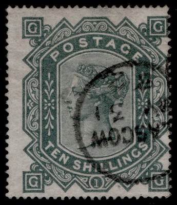 gb-qv-sg128-scarce-10s-greenish-grey-wmk-maltese-cross-fine-used-cat-2250-cds