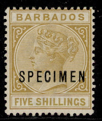 barbados-qv-sg103s-5s-bistre-m-mint-specimen