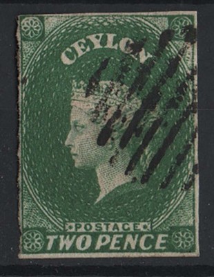 ceylon-1857-2d-deep-green-imperf-vfu-crisp-cancel-4-close-good-margins-sg3